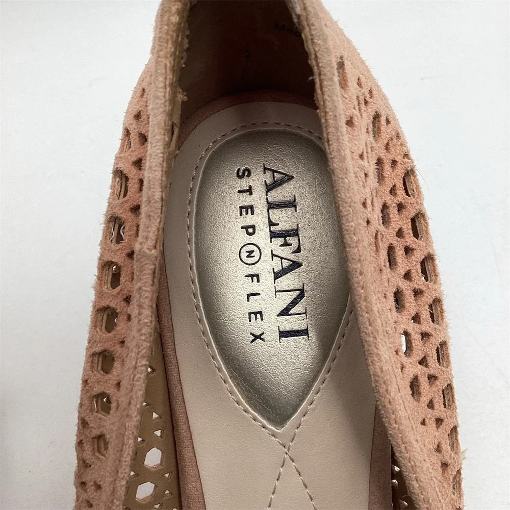 Alfani Womens Nude Beige Pointed Toe Kitten Heel Pumps Laser Cut Slip On